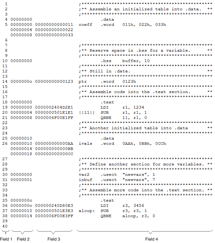 Using Sections Directives Example